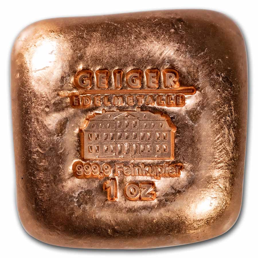 1 oz Copper Square - Geiger (Poured, .9999 Fine)