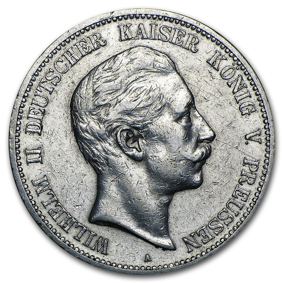 Germany Silver 5 Mark Prussia Wilhelm II (1891-1912) Avg Circ