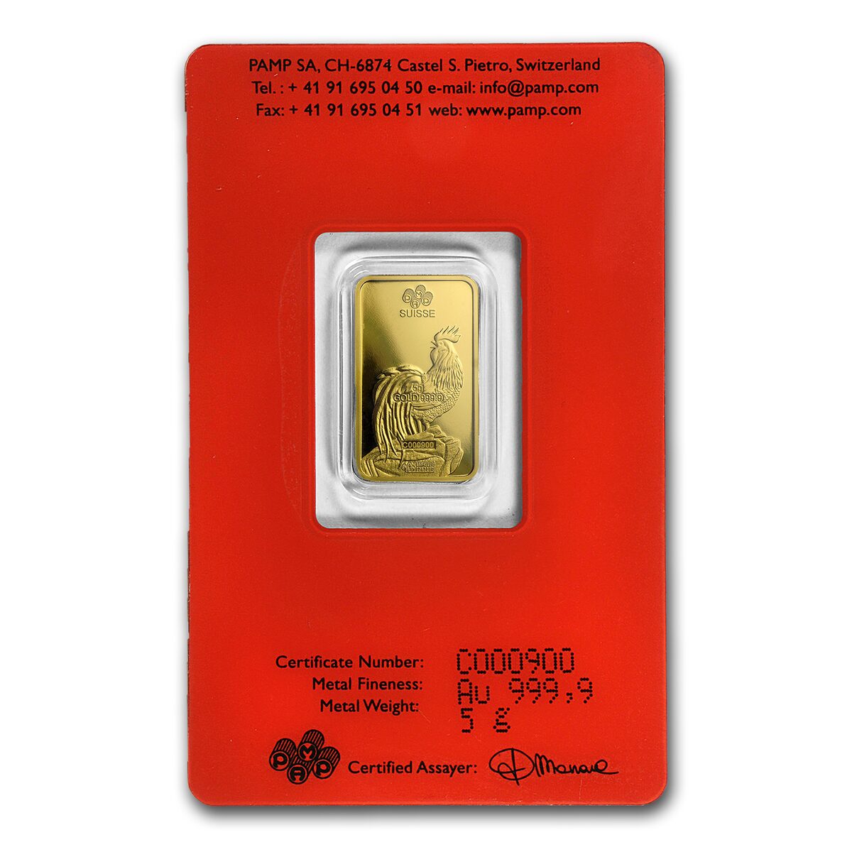 2017 5 gram Gold Bar - PAMP Suisse Year of the Rooster (In Assay)