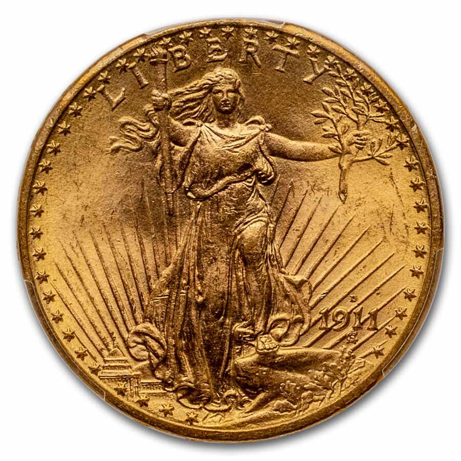 1911-D/D $20 St Gaudens Gold MS-64 PCGS (FS-501)