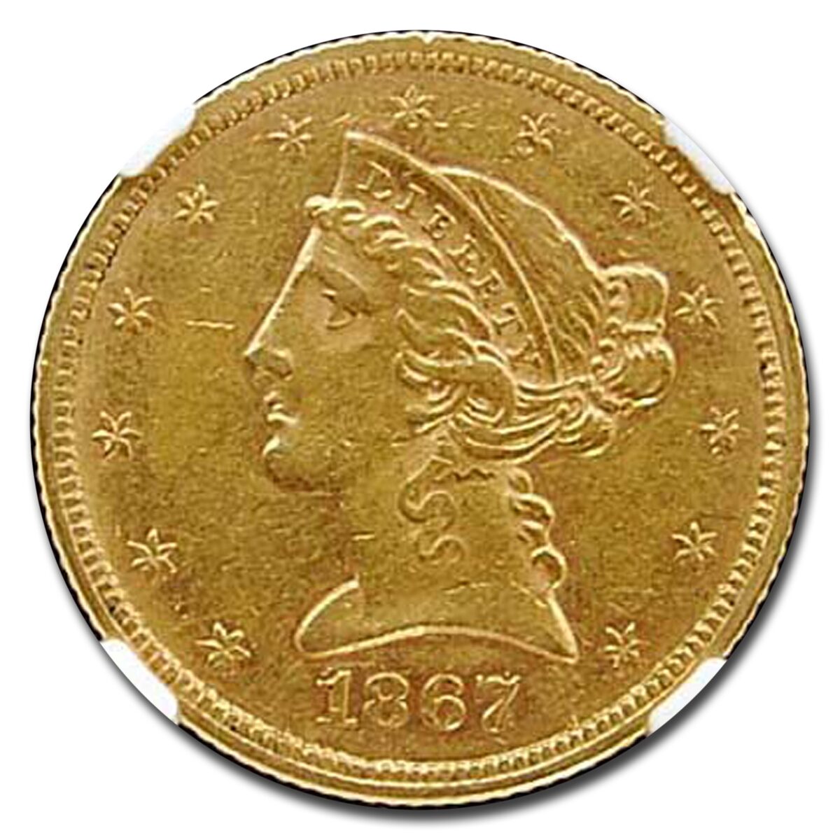 1867 $5 Liberty Gold Half Eagle AU-55 NGC