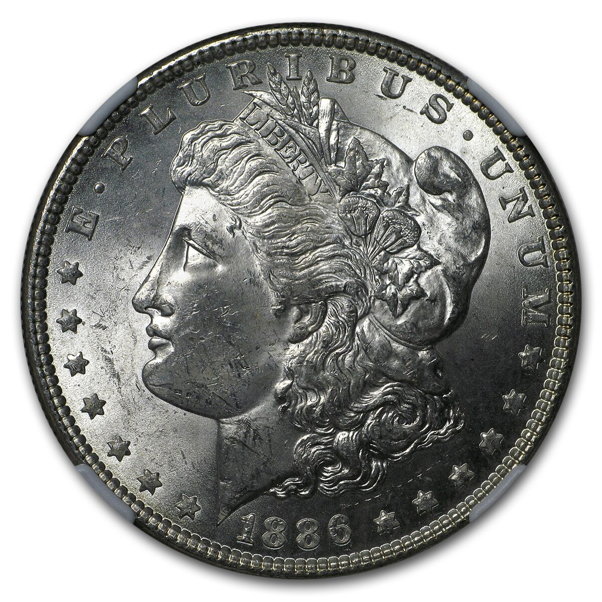 1886 Stage Coach Morgan Dollar BU NGC