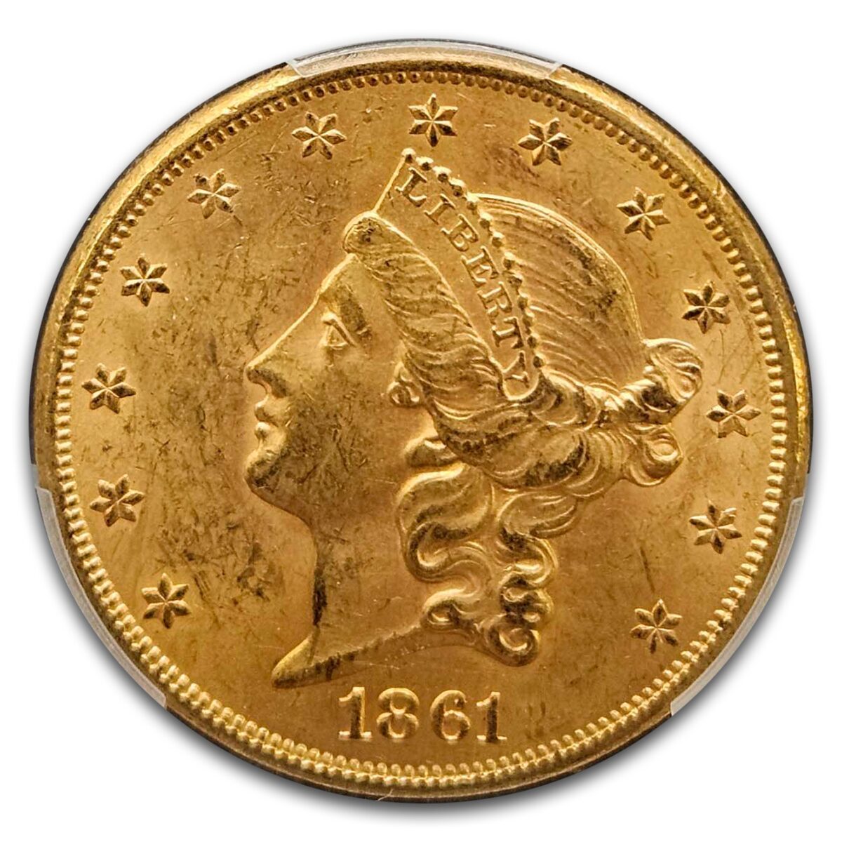 1861 $20 Liberty Gold Double Eagle MS-61 PCGS