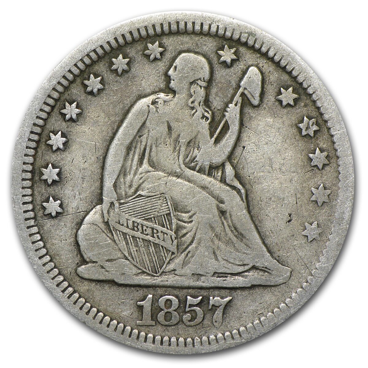 1857 Liberty Seated Quarter VF