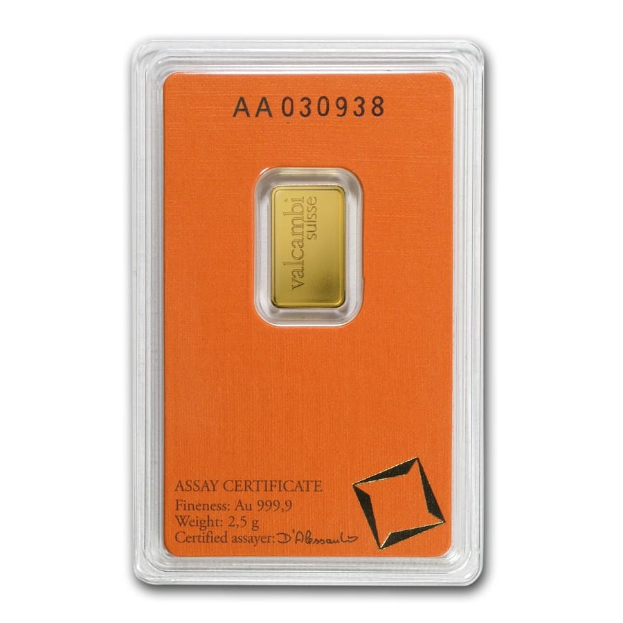 2.5 gram Gold Bar - Valcambi (In Assay)