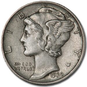 1938-D Mercury Dime XF