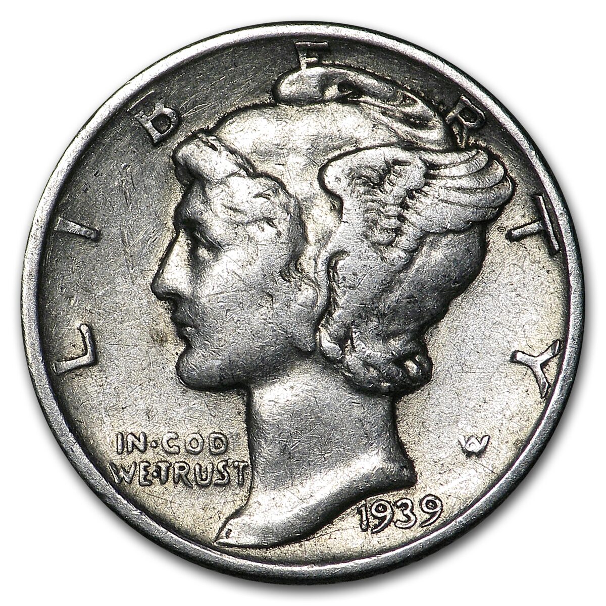 1939 Mercury Dime XF