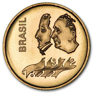 1972 Brazil Gold 300 Cruzeiros 150 Years of Independence BU
