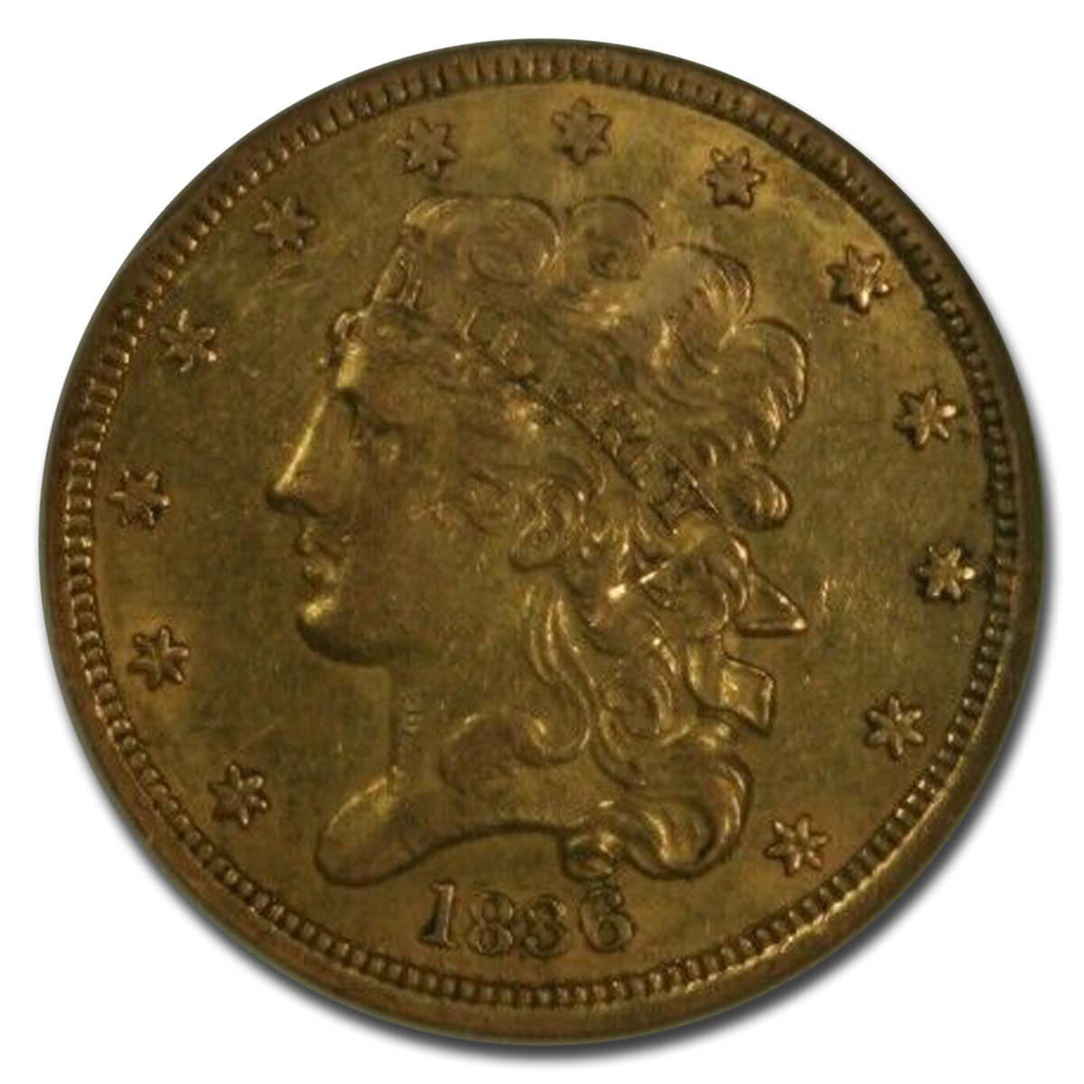 1836 $5 Gold Classic Head Half Eagle AU-55 NGC