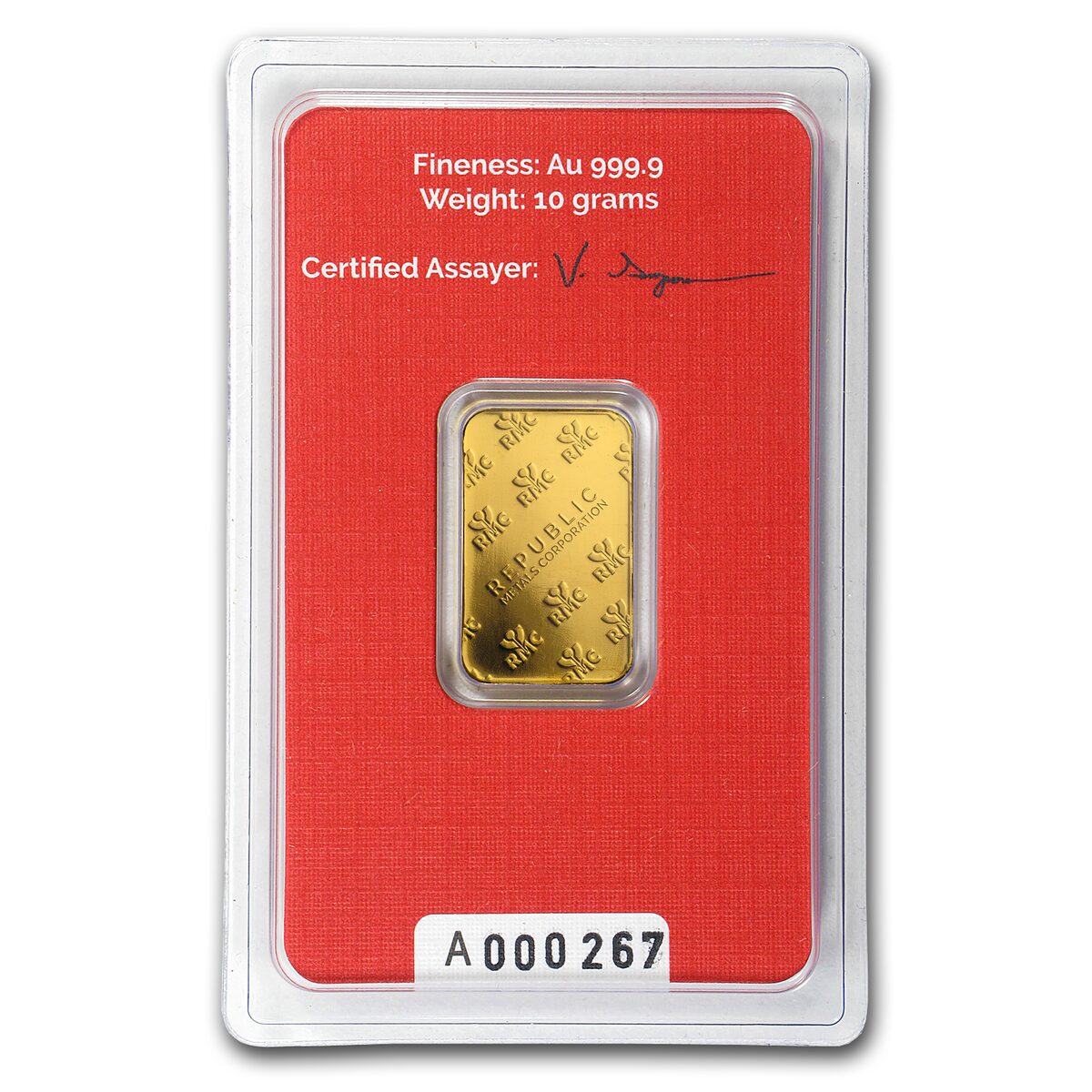 10 gram Gold Bar - Republic Metals Corporation (In Assay)