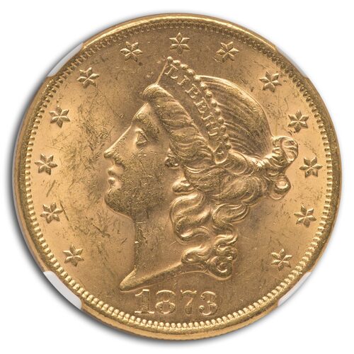1873 $20 Liberty Gold Double Eagle Open 3 MS-62 NGC