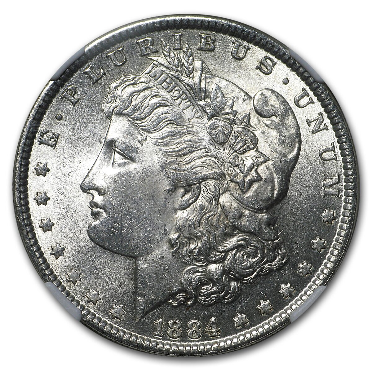 1884 Stage Coach Silver Dollar BU NGC