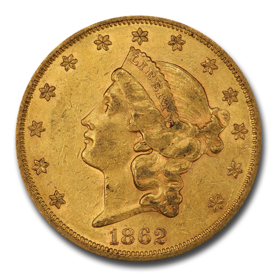 1862 $20 Liberty Gold Double Eagle AU-58 PCGS