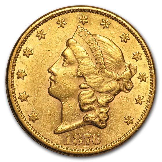 1876 $20 Liberty Gold Double Eagle AU