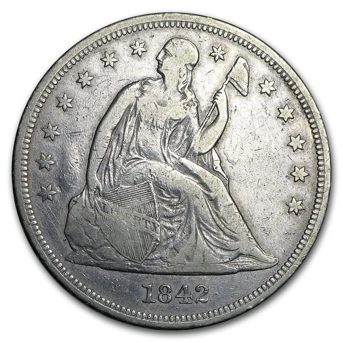 1842 Liberty Seated Dollar VF
