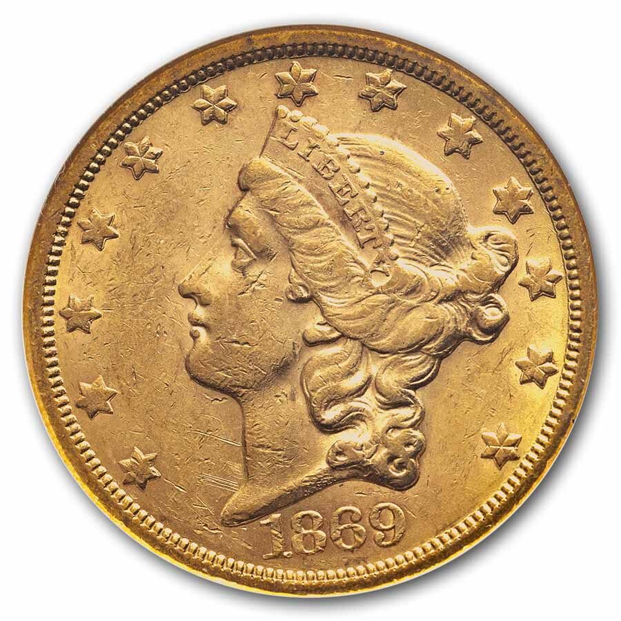1869-S $20 Liberty Gold Double Eagle AU-55 NGC