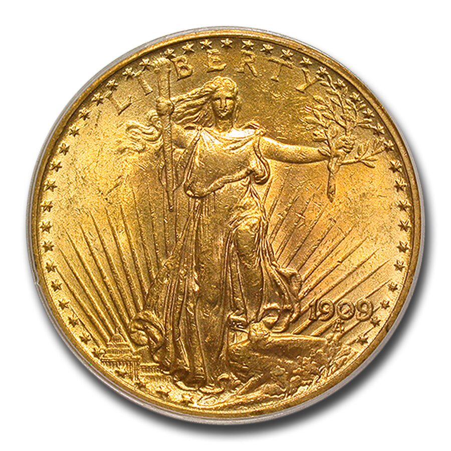 1909/8 $20 St. Gaudens Gold Double Eagle MS-63 PCGS