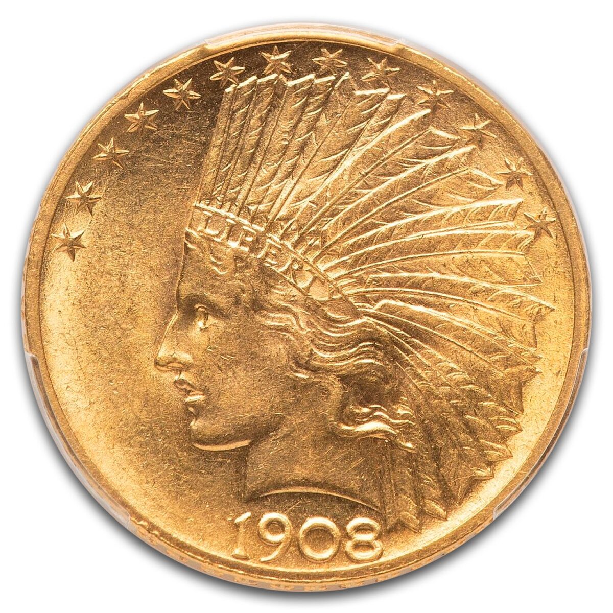 1908 $10 Indian Gold Eagle w/Motto AU-58 PCGS