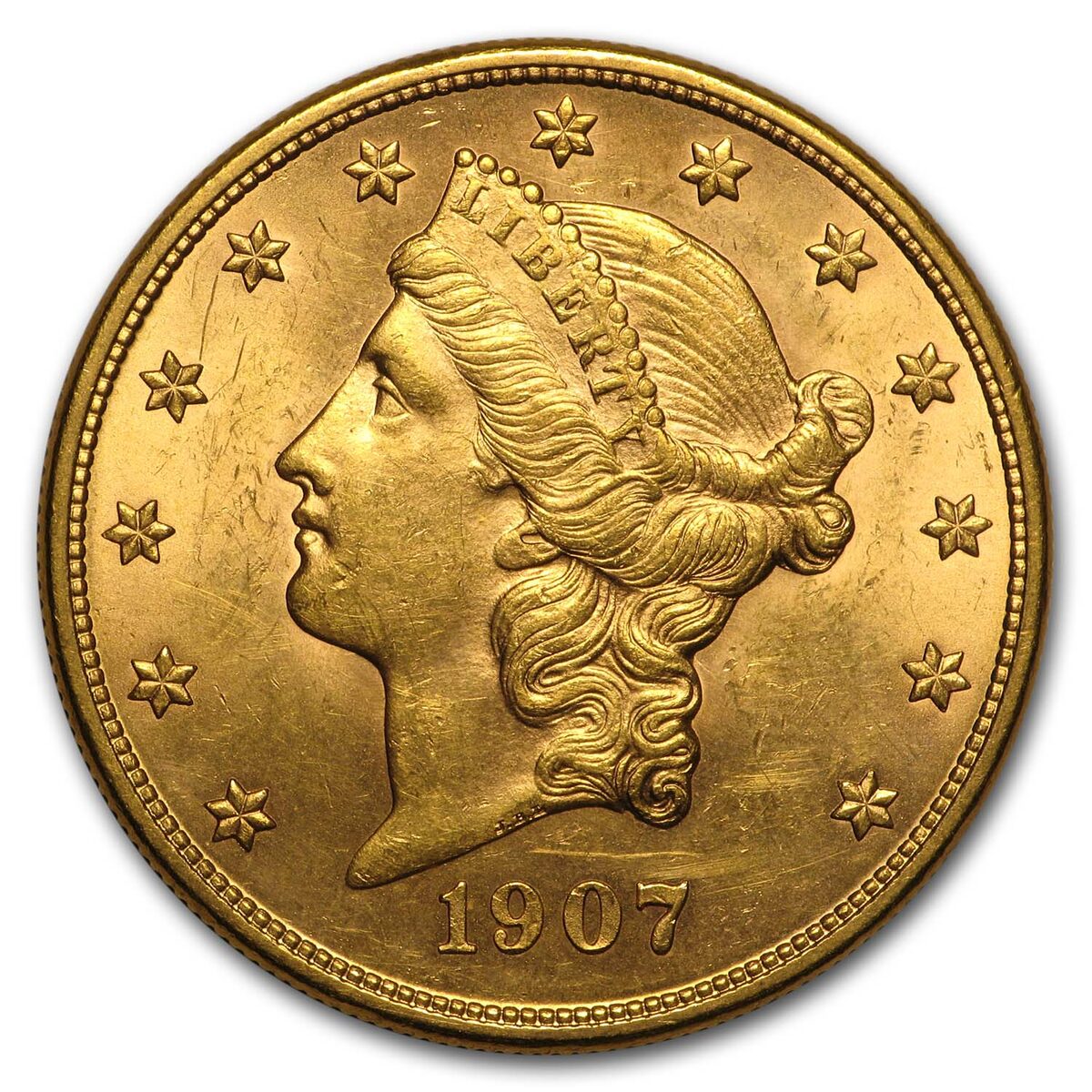 1907-D $20 Liberty Gold Double Eagle AU