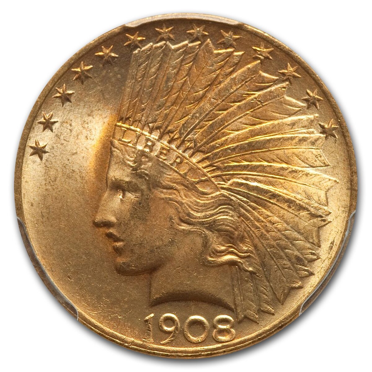 1908 $10 Indian Gold Eagle w/Motto MS-64+ PCGS CAC