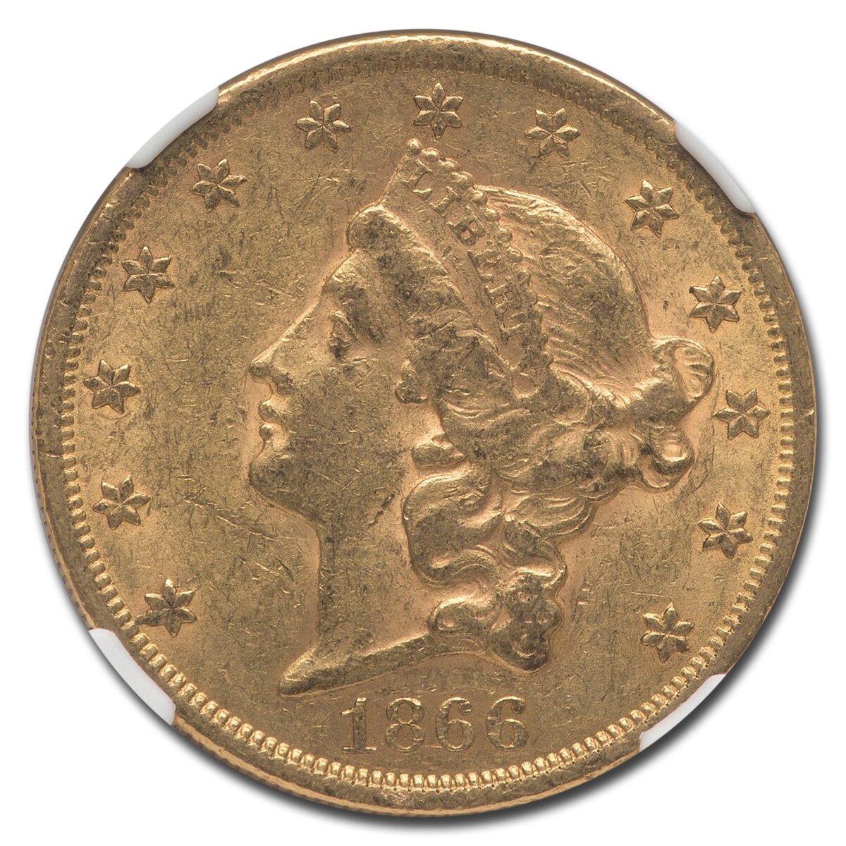 1866 $20 Liberty Gold Double Eagle w/Motto AU-50 NGC