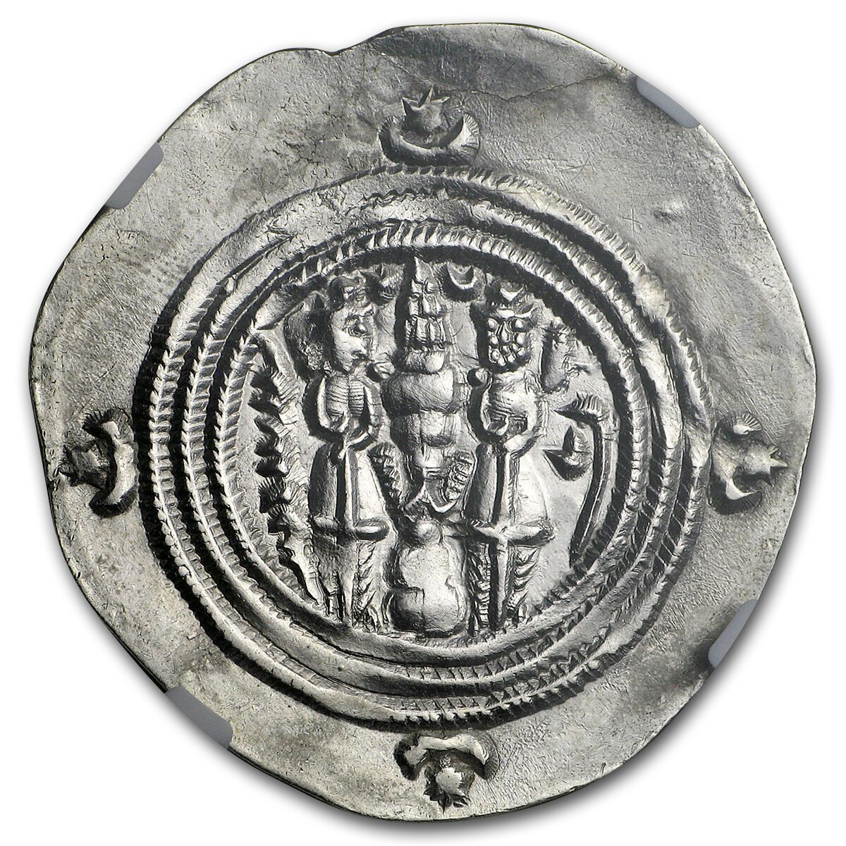 Sasanian Kings Silver Drachm King Khusru II (591-628 AD) MS NGC