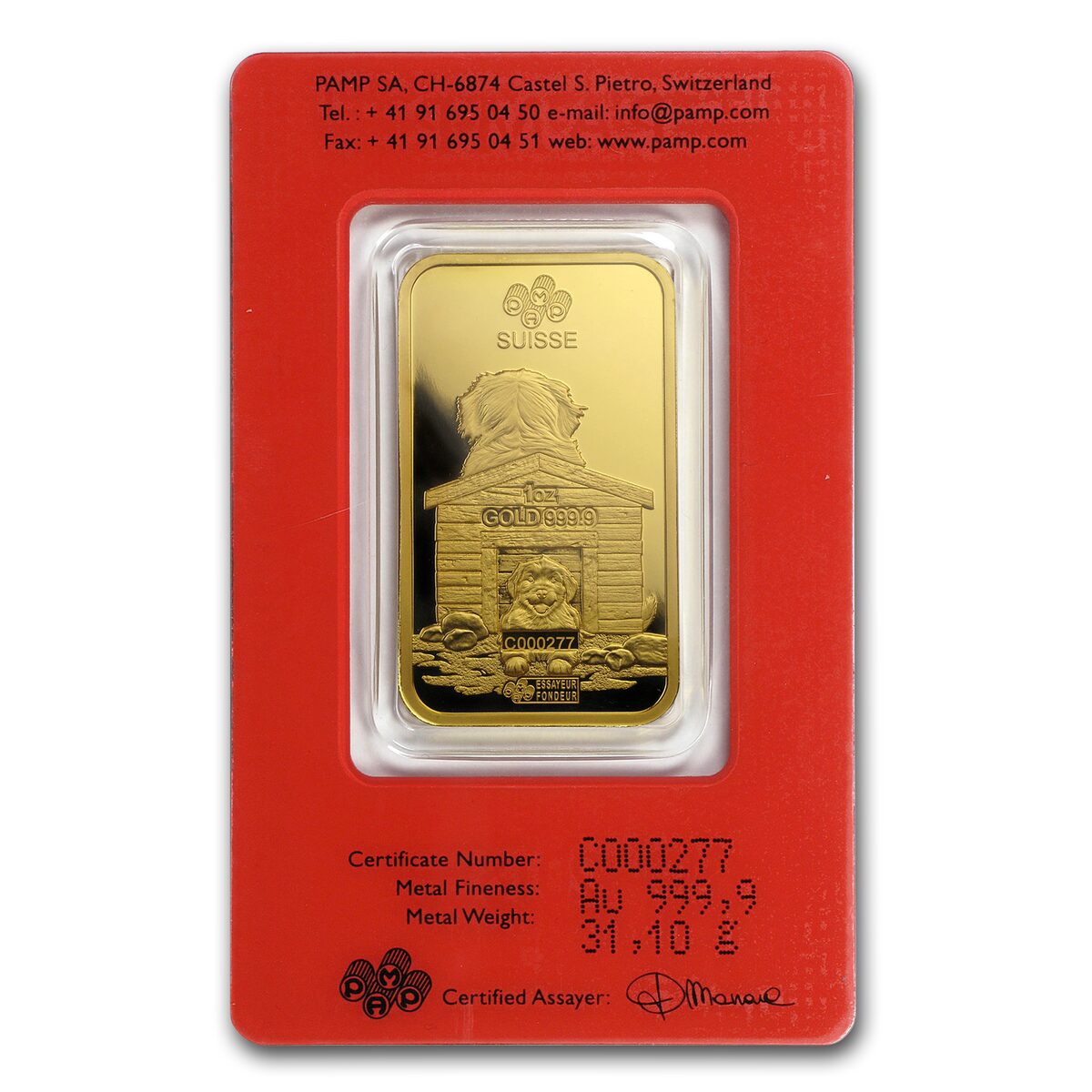 2018 1 oz Gold Bar - PAMP Suisse Year of the Dog (In Assay)