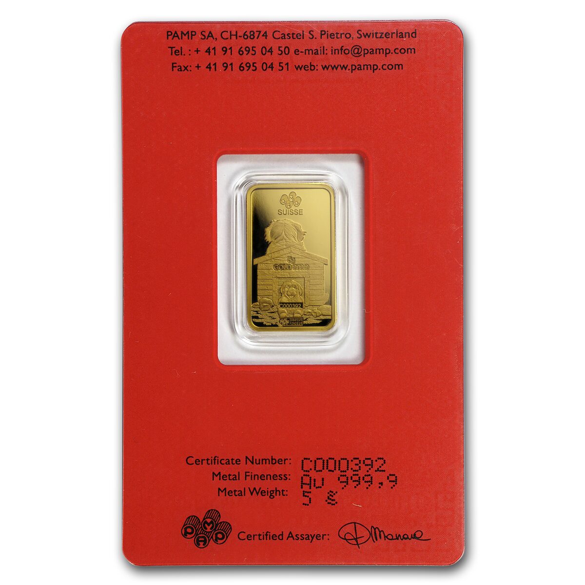 2018 5 gram Gold Bar - PAMP Suisse Year of the Dog (In Assay)
