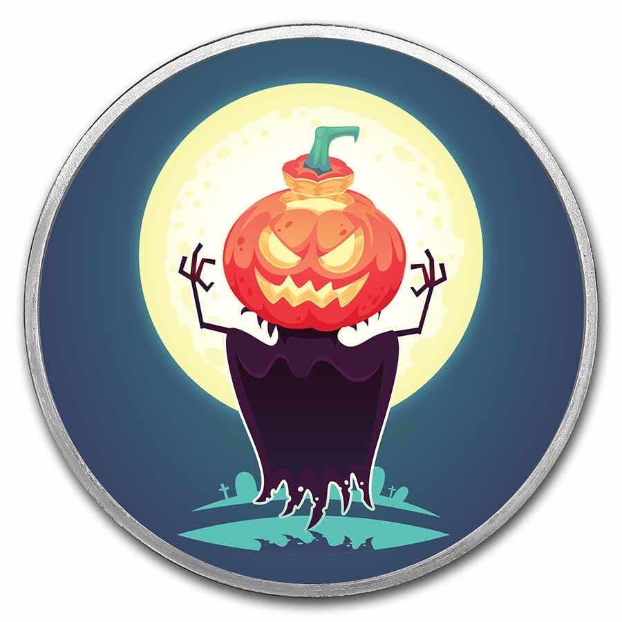 1 oz Silver Colorized Round - APMEX (Pumpkin Ghoul)