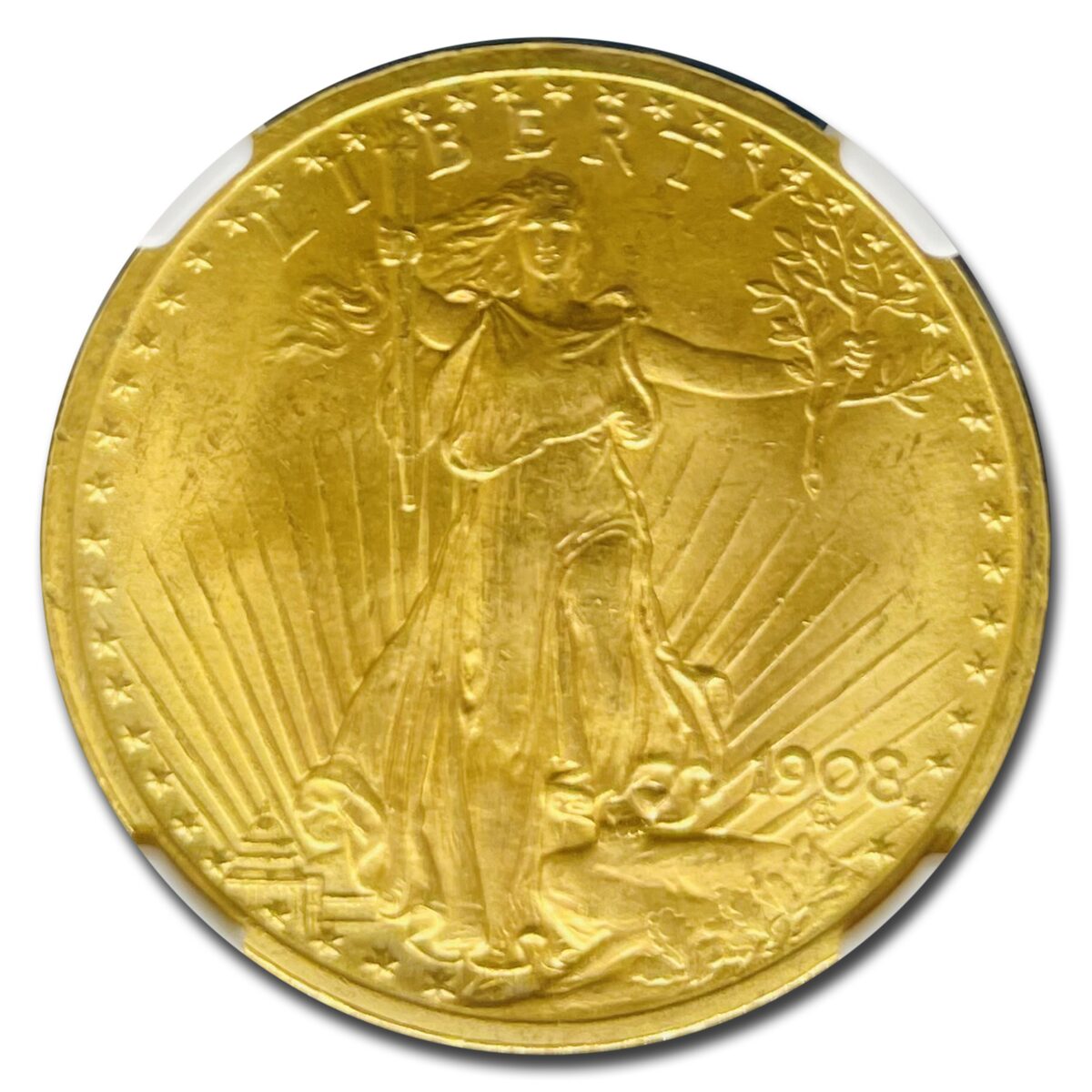 1908 $20 St Gaudens Gold Double Eagle No Motto MS-65 NGC