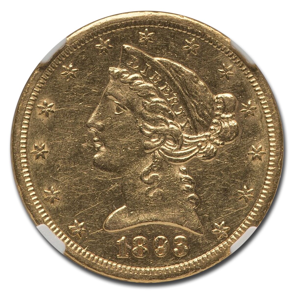 1893-CC $5 Liberty Gold Half Eagle AU-53 NGC