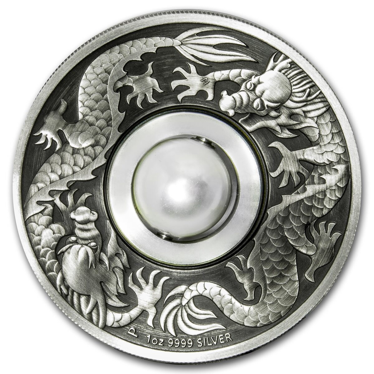 2017 Australia 1 oz Proof Silver Dragon & Pearl (Antiqued)