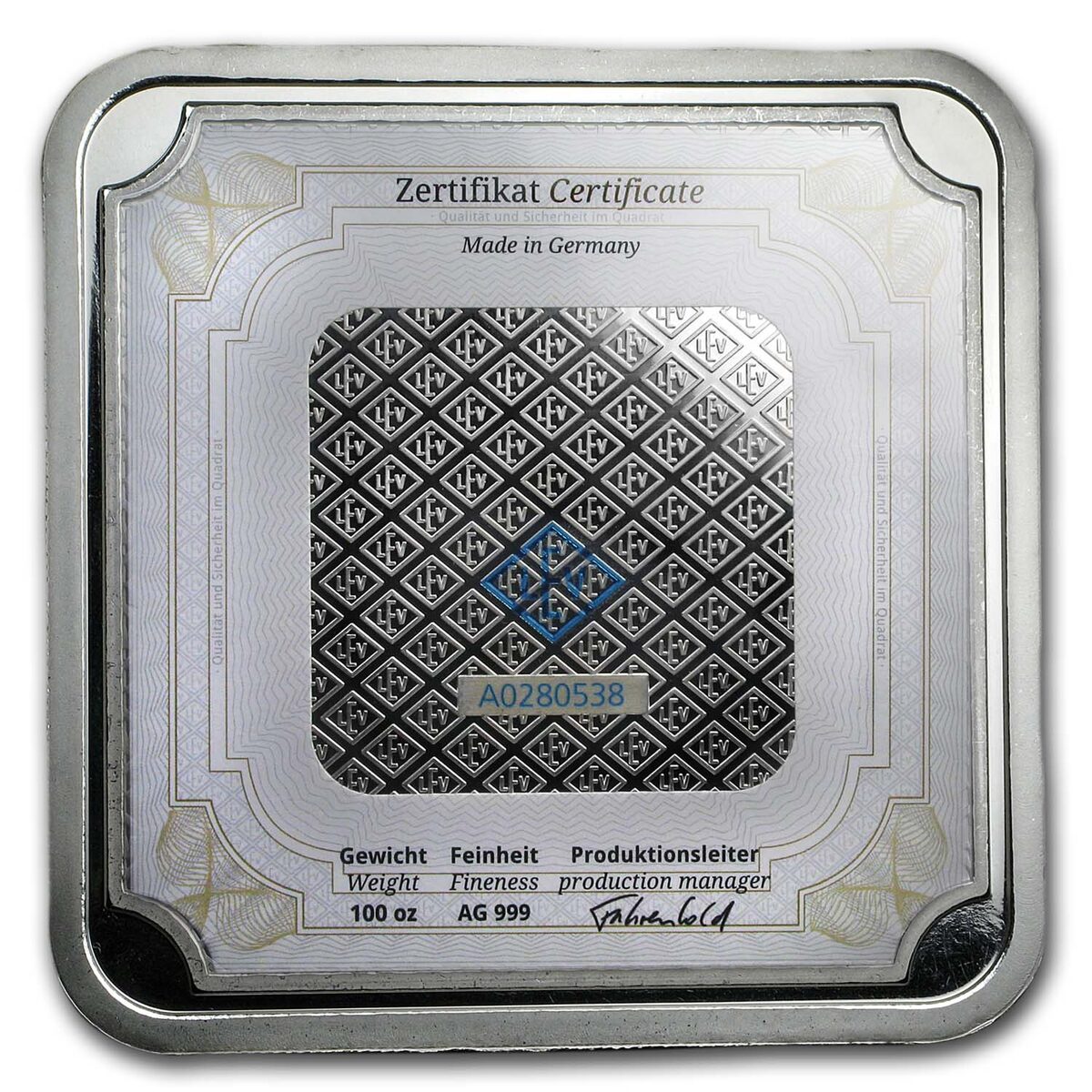 100 oz Silver Bar - Geiger Edelmetalle (Original Square Series)