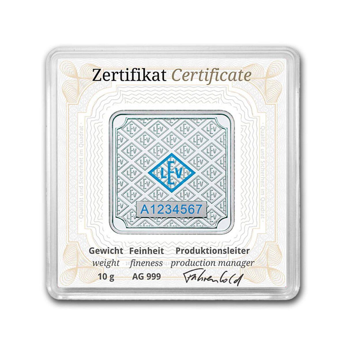 10 gram Silver Square - Geiger Edelmetalle (Encapsulated w/Assay)