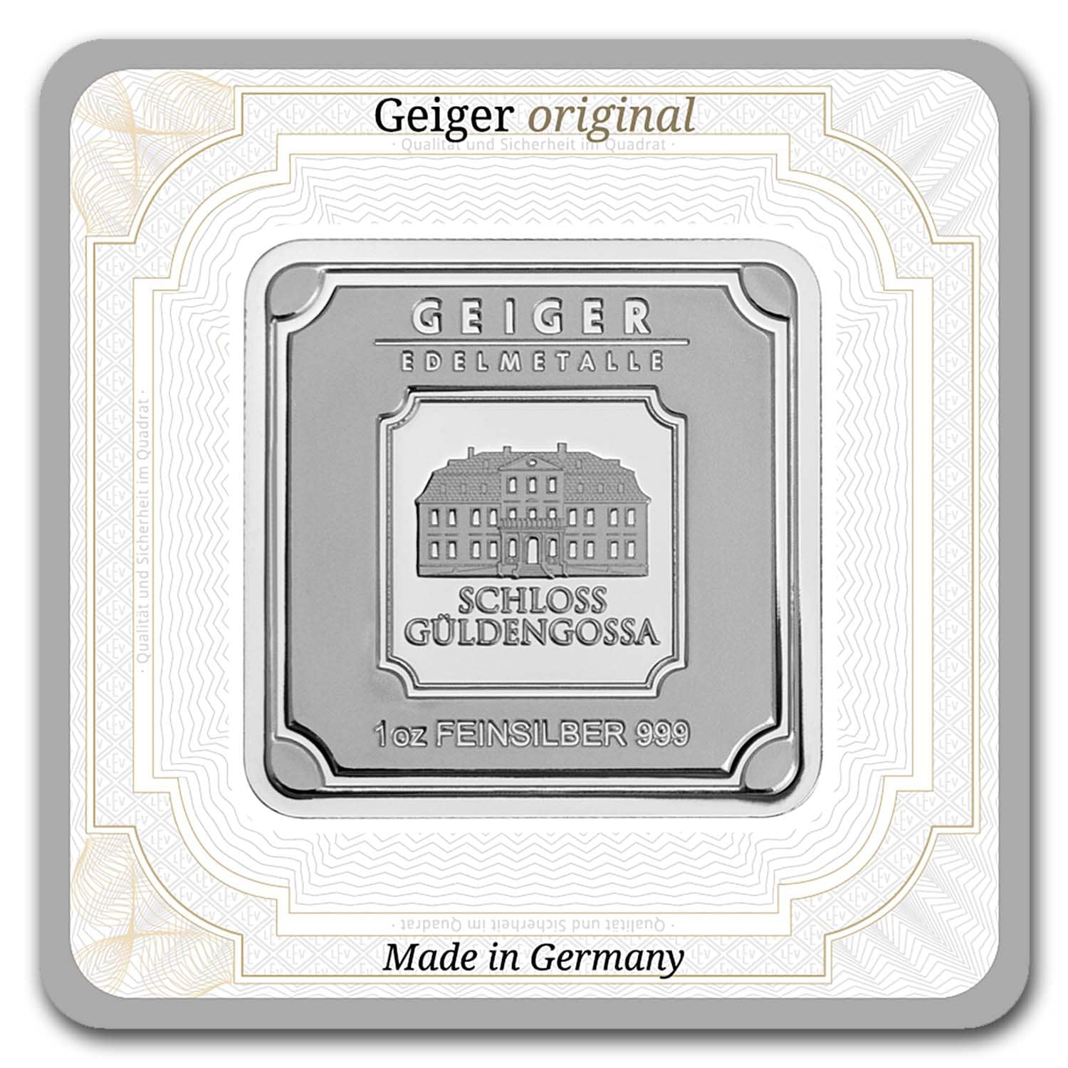 1 oz Silver Square - Geiger Edelmetalle (Encapsulated w/Assay)