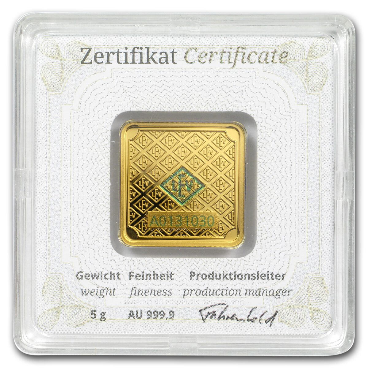 5 gram Gold Bar - Geiger Edelmetalle (Encapsulated w/Assay)