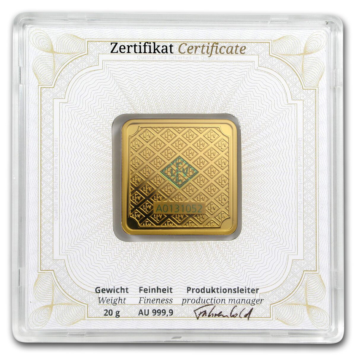 20 gram Gold Bar - Geiger Edelmetalle (Encapsulated w/Assay)