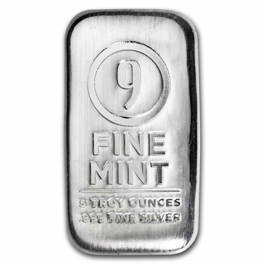 5 oz Cast-Poured Silver Bar - 9Fine Mint