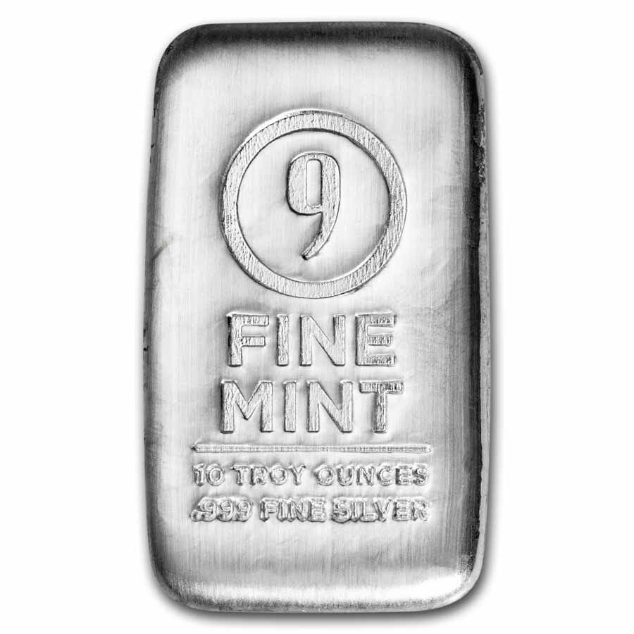 10 oz Cast-Poured Silver Bar - 9Fine Mint