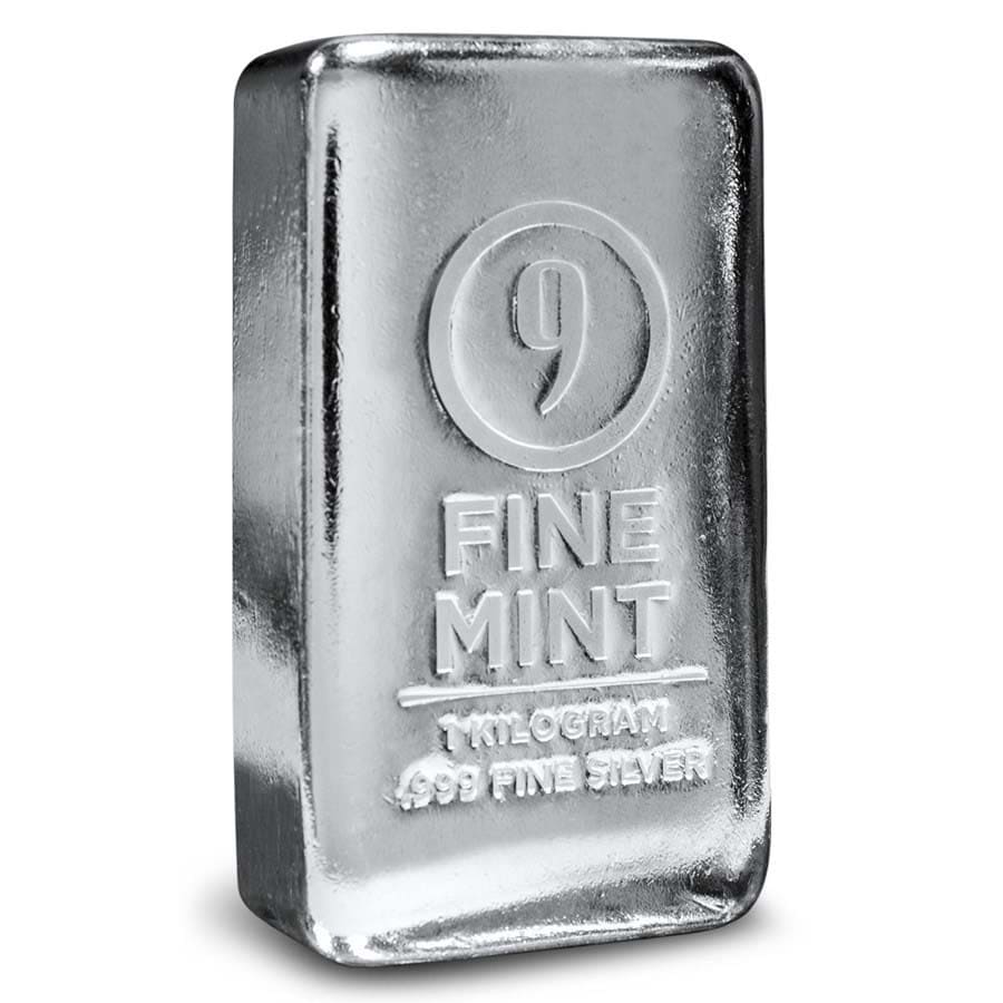 1 kilo Cast-Poured Silver Bar - 9Fine Mint