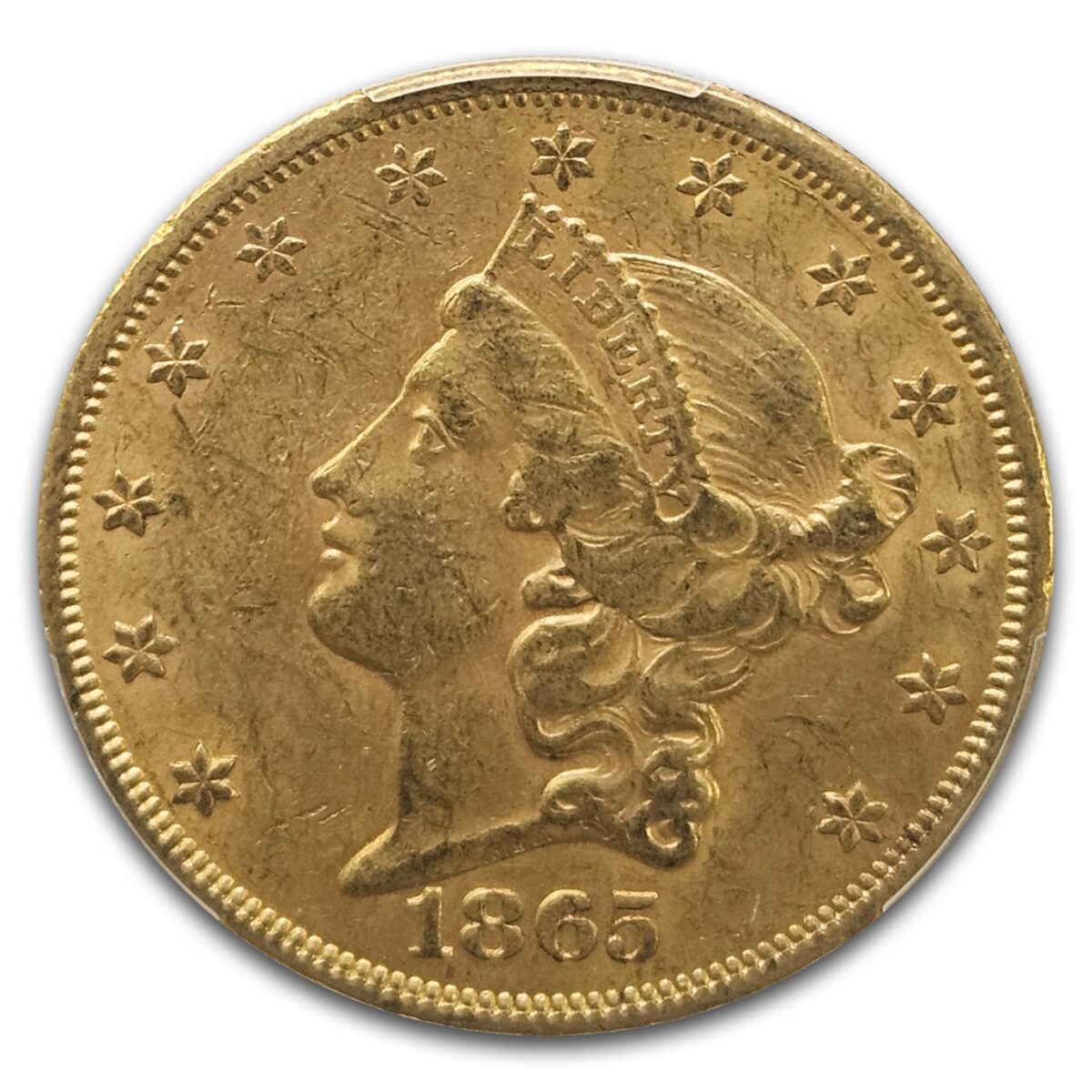 1865 $20 Liberty Gold Double Eagle AU-58 PCGS