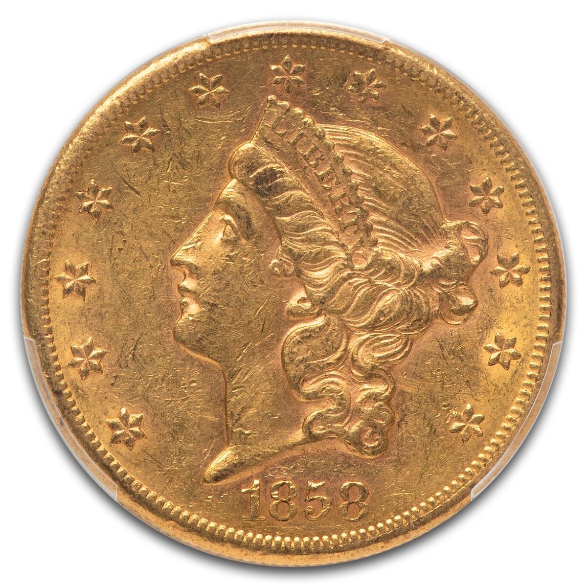 1858-S $20 Liberty Gold Double Eagle AU-55 PCGS