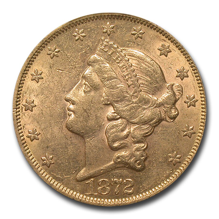 1872 $20 Liberty Gold Double Eagle AU-55 PCGS