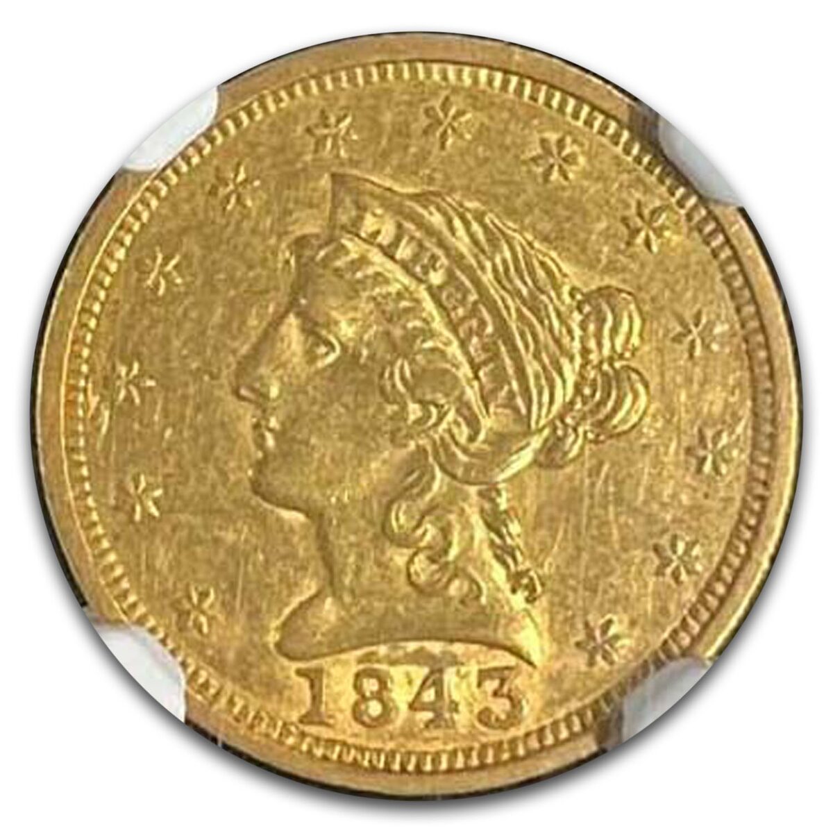 1843 $2.50 Liberty Gold Quarter Eagle AU-58 NGC