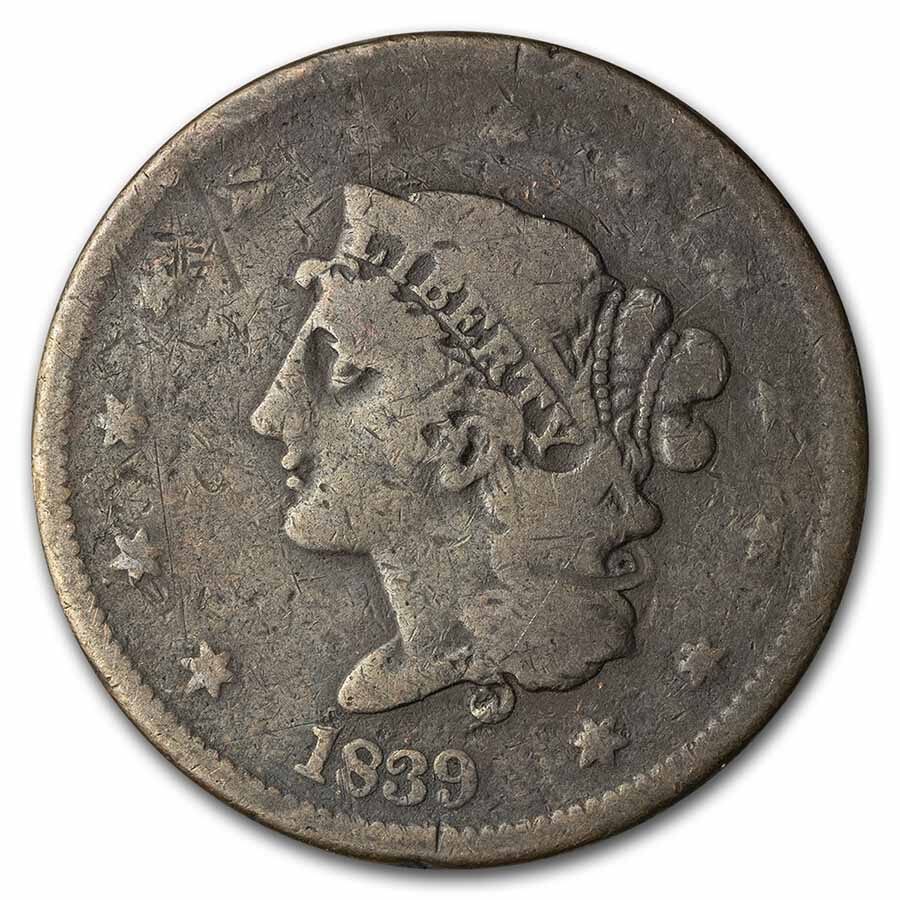 1839 Large Cent Booby Head VG