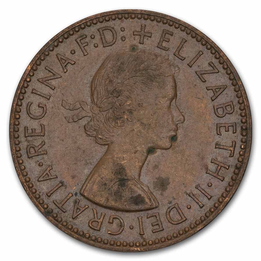 1953-1967 Great Britain Large Half Pennies Elizabeth II Avg Circ