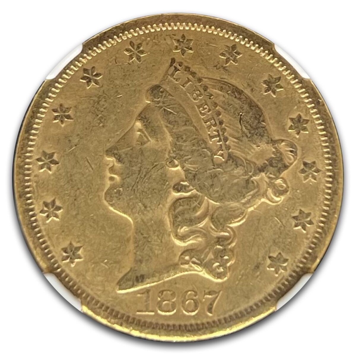 1867-S $20 Liberty Gold Double Eagle AU-50 NGC