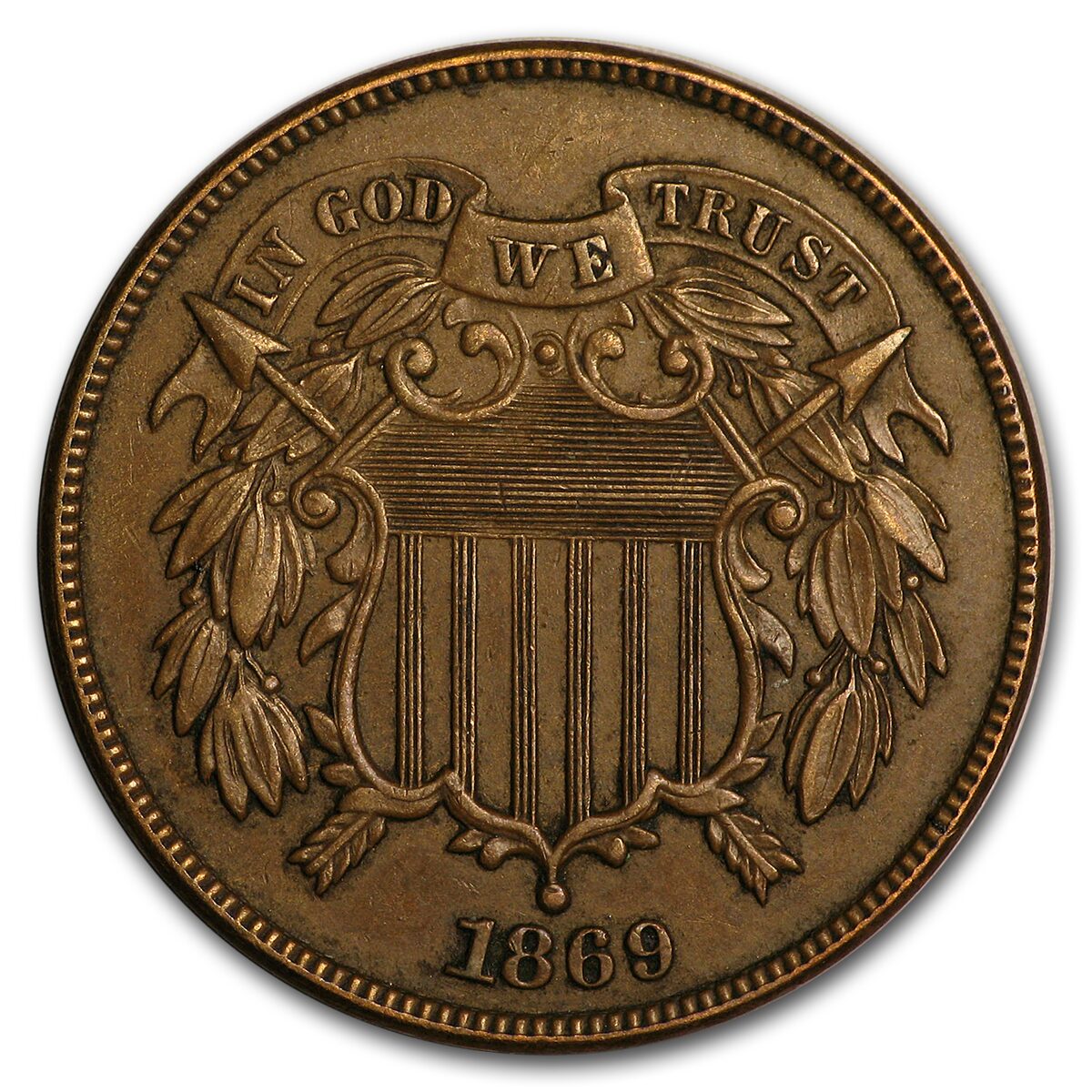 1869 Two Cent Piece XF