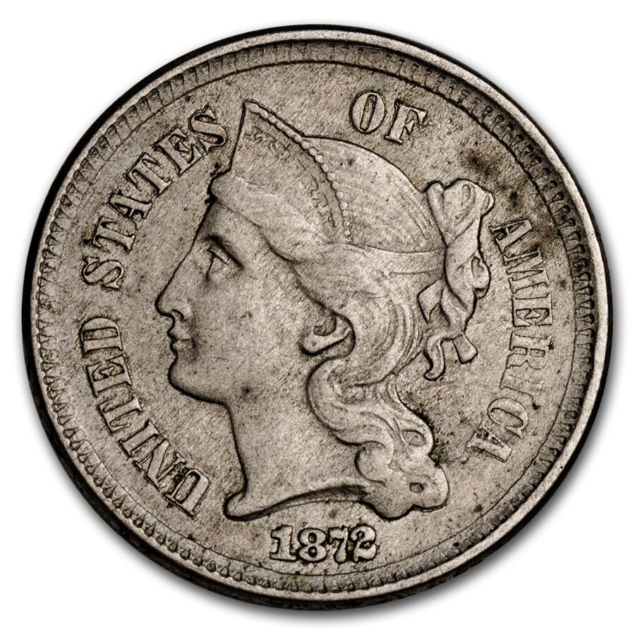 1872 3 Cent Nickel XF