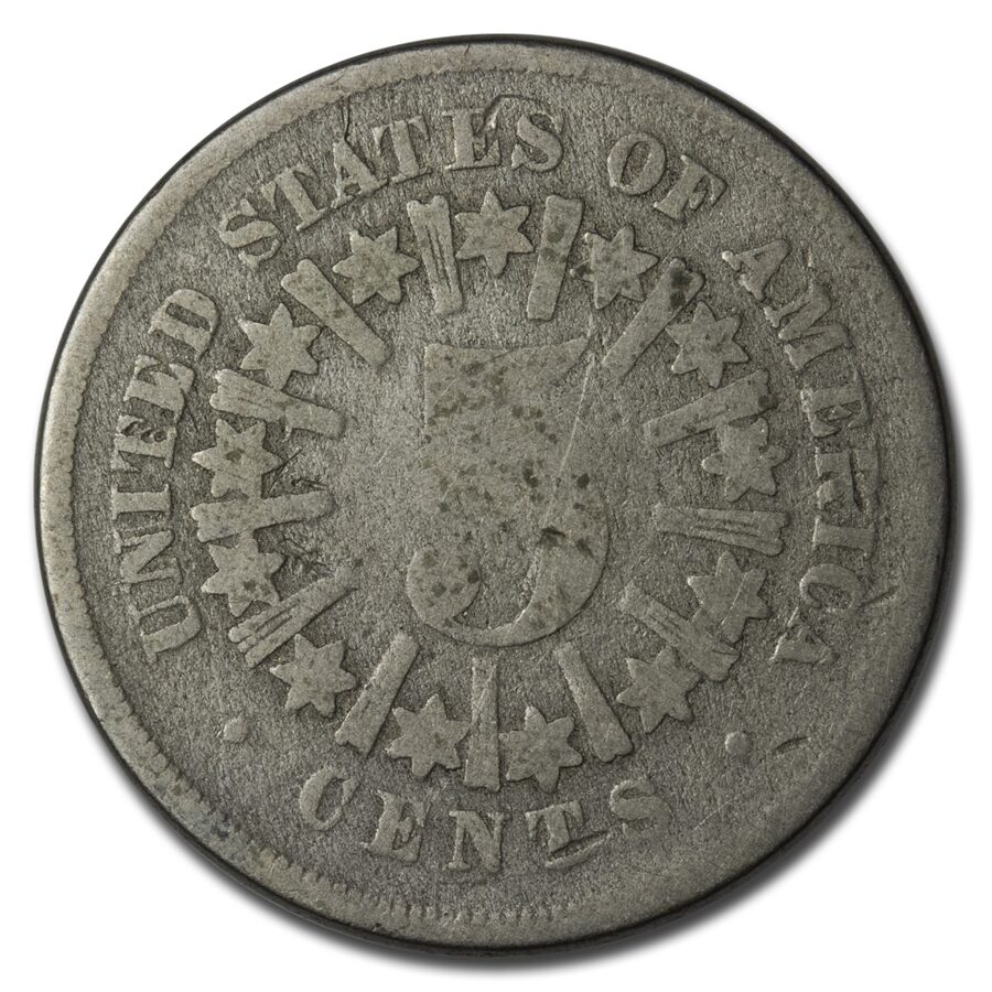 1866 Shield Nickel w/Rays AG